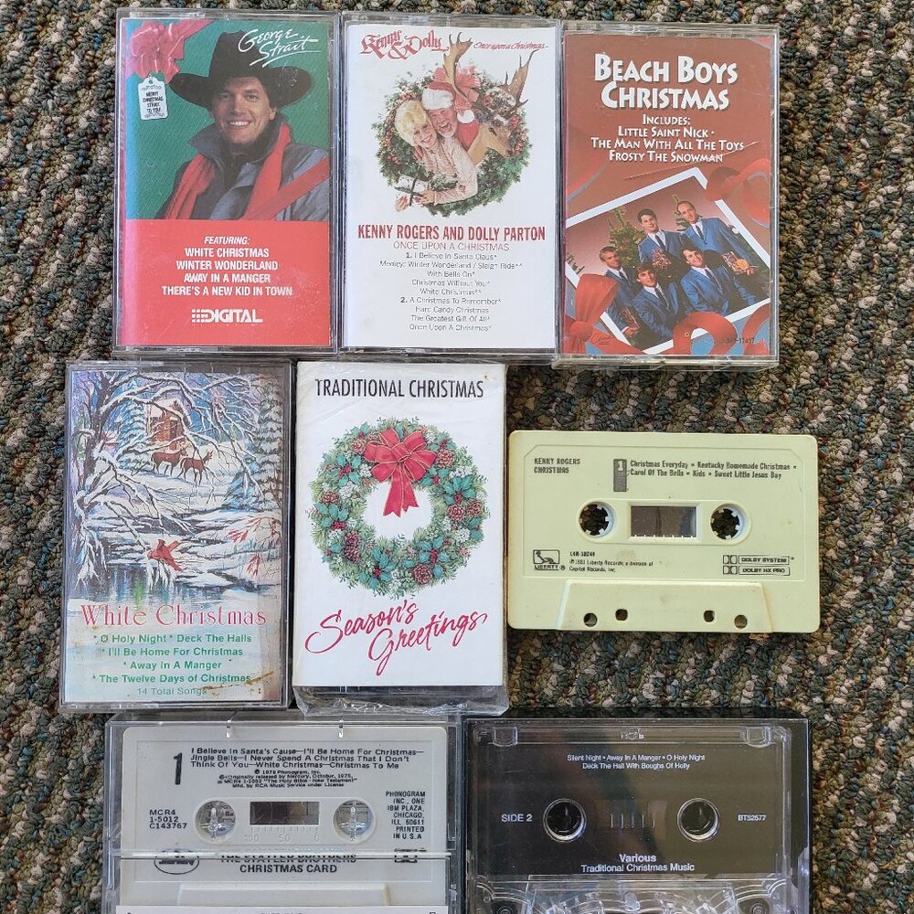 Christmas Music Cassette Tape Lot x8 Rogers George Strait Beach Boys Dolly Parto